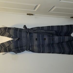 W by Worth Small Navy Stripe Button Front Sleeveless Midi Shirt Dress